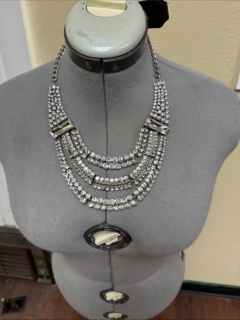 NWT Marciano Silver Multi-Row Crystal Statement Necklace